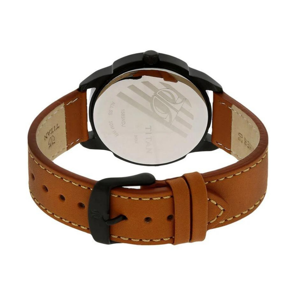 TITAN Black Dial Brown Leather Strap Watch 1585NL01 - KRISHNA WATCH COMPANY