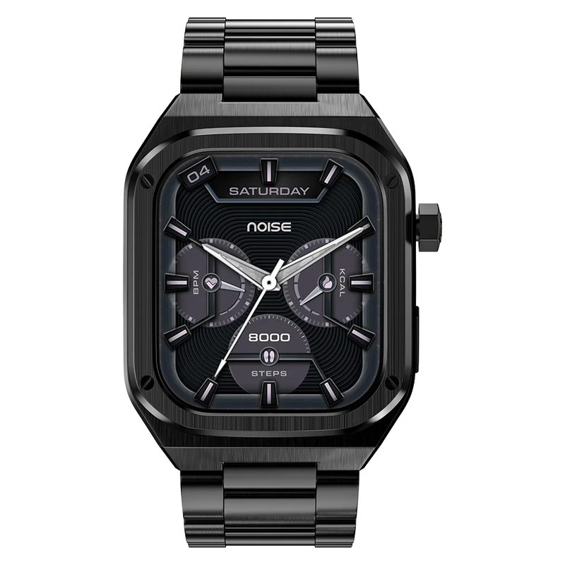 Noise Newly Launched ColorFit Chrome 1.85" AMOLED, Metal Build Casing, 10 Days Battery, 390 * 450 high res Display, 600 NITS, 100+ Sports Modes Smart Watch for Men (Elite Black)