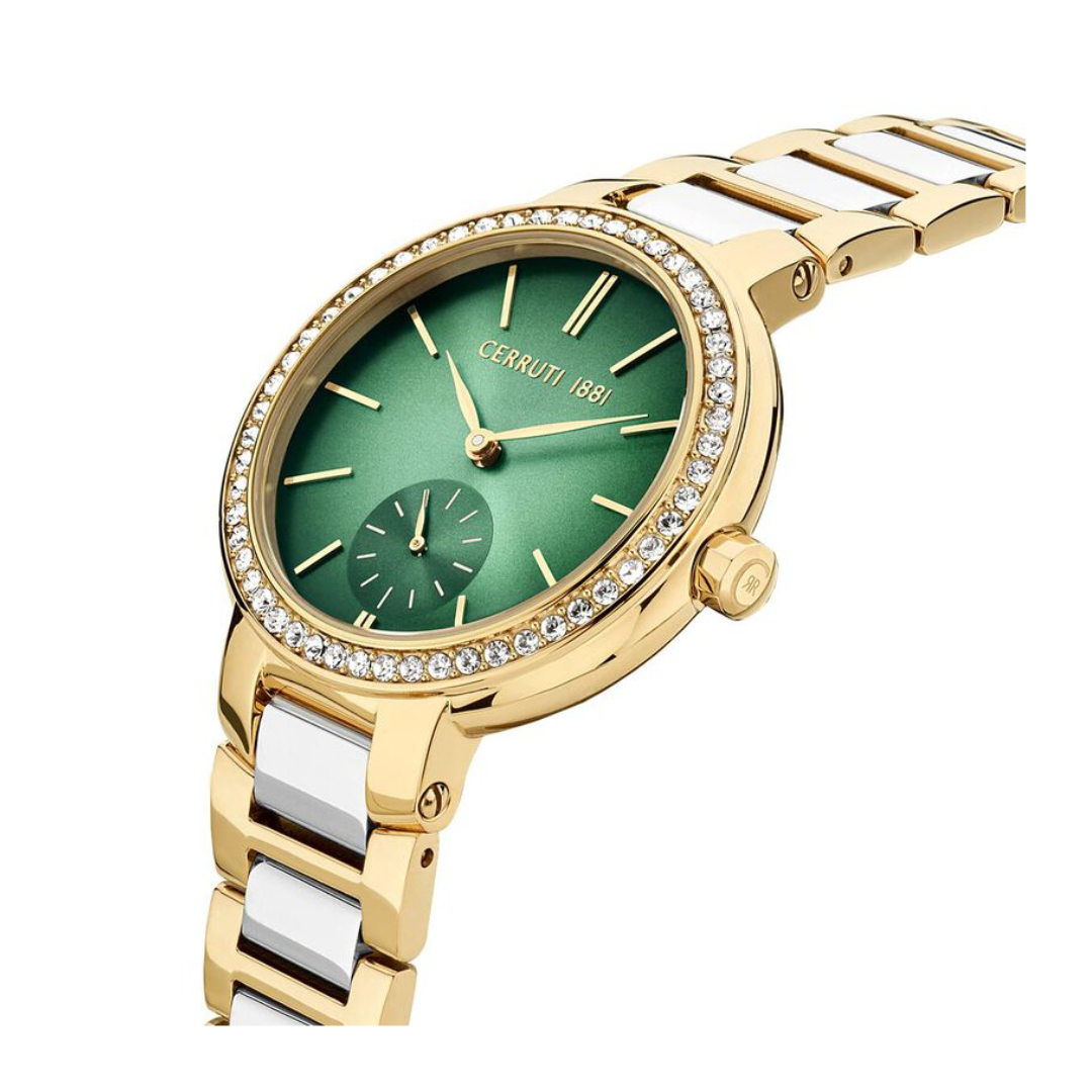 Cerruti 1881 Quartz Multifunction Green Dial Stainless Steel Strap Watch for Women CECIWLG2225602W - KRISHNA WATCH COMPANY