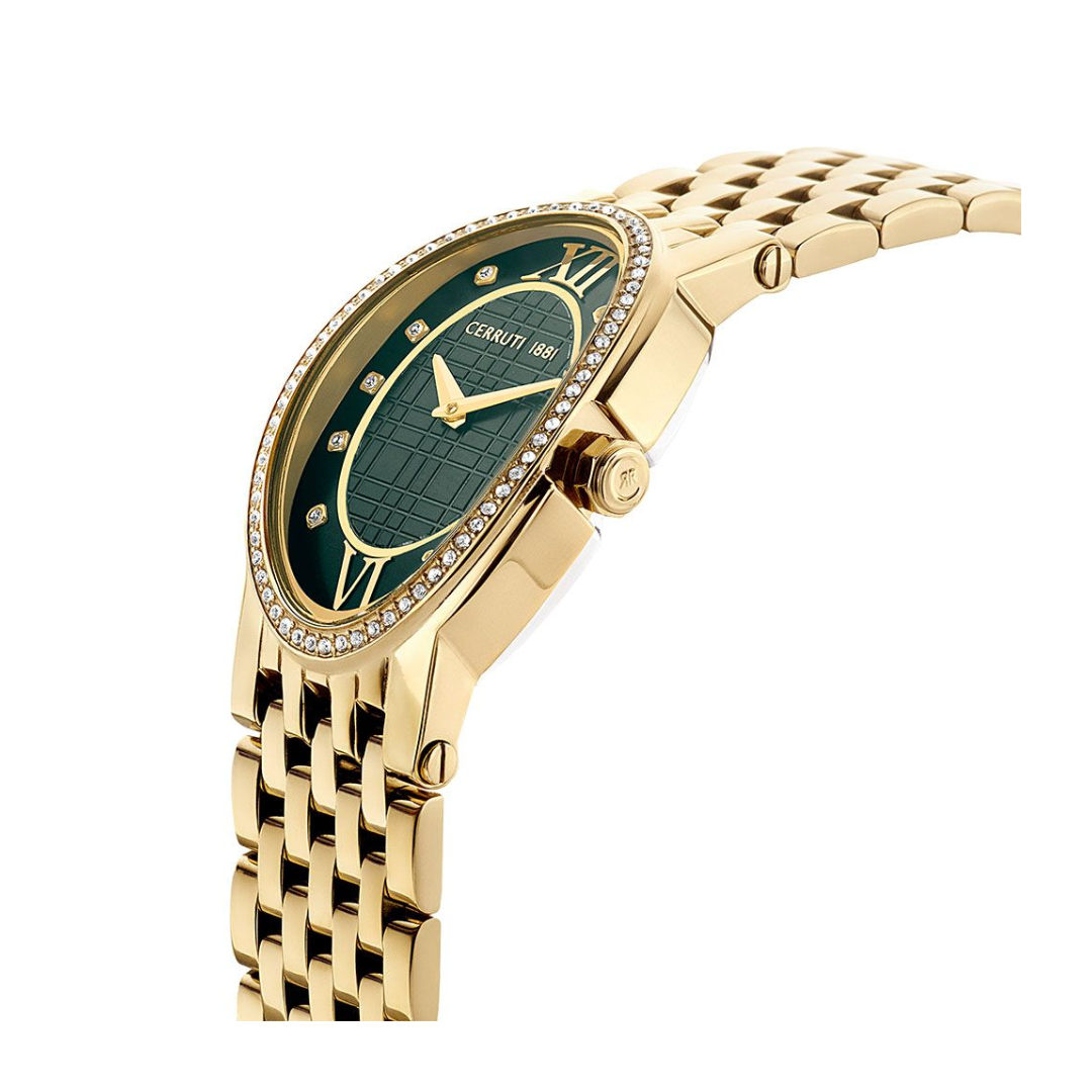 Cerruti 1881 Quartz Analog Green Dial Stainless Steel Strap Watch for Women CECIWLG2226104W - KRISHNA WATCH COMPANY