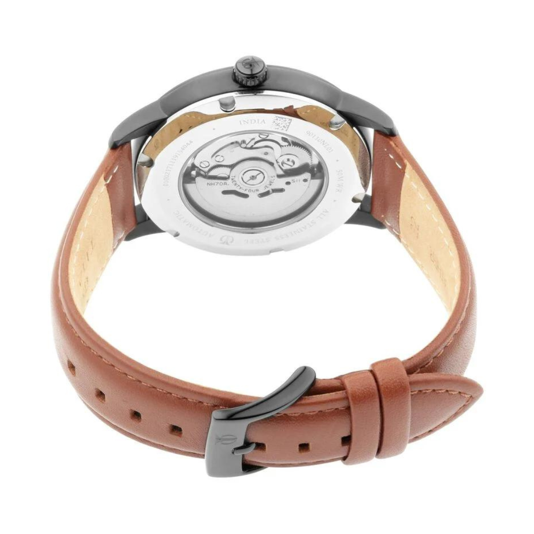 Titan Automatic Watch with Black Dial & Tan Strap 90110NL01 - KRISHNA WATCH COMPANY