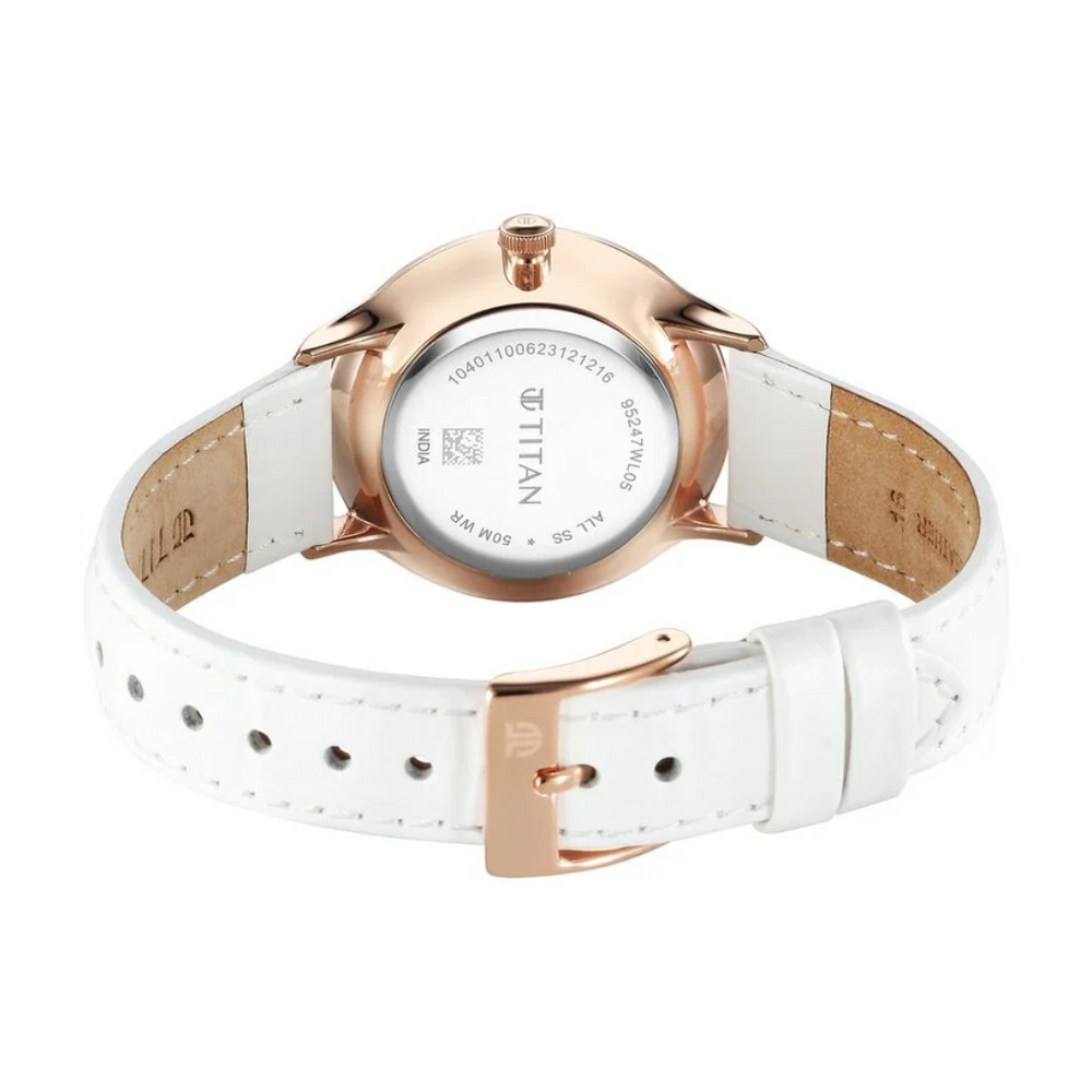Titan Bright Leathers Silver Dial Analog with Date Leather Strap watch for Women 95247WL05 - KRISHNA WATCH COMPANY