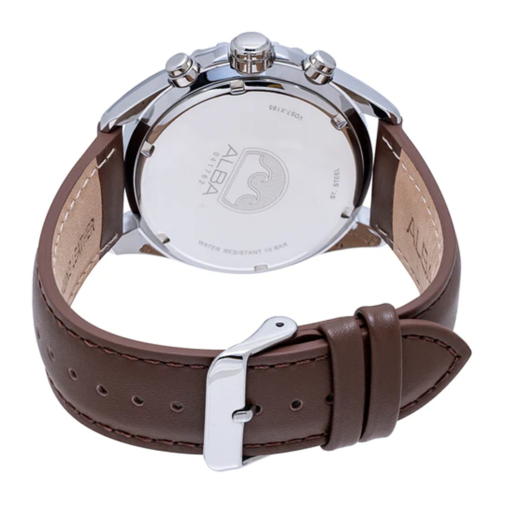 ALBA Blue Dial Chronograph with Leather Strap AM3813X1 - KRISHNA WATCH COMPANY