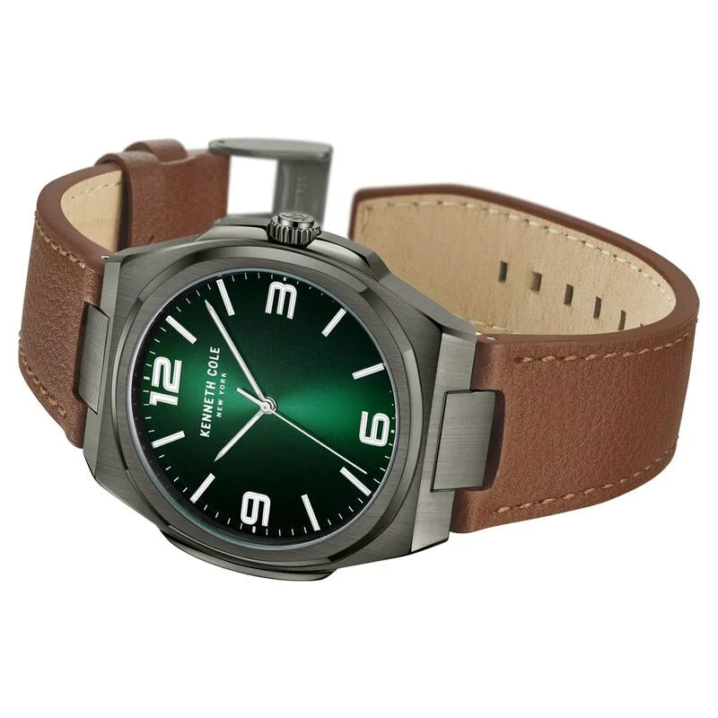 Kenneth Cole Quartz Analog Green Dial Brown Leather Strap Watch for Men - KCWGA0015202MN - KRISHNA WATCH COMPANY