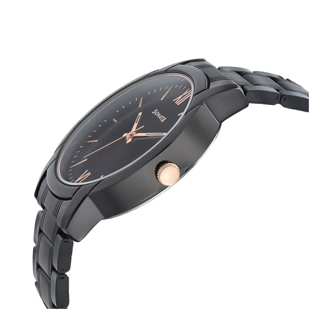 Beyond Gold Black Dial Metal Strap Watch NR77031KM03 - KRISHNA WATCH COMPANY