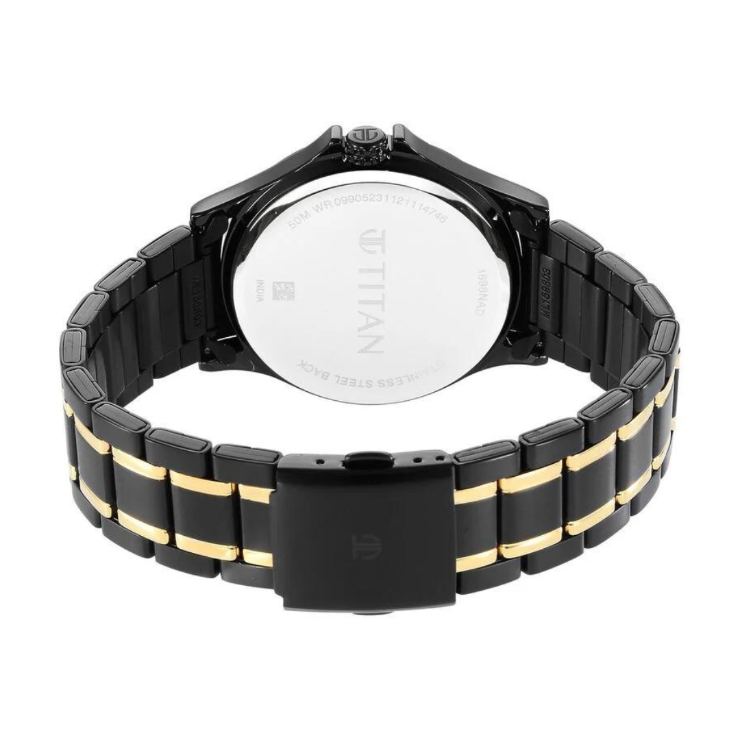 Titan Black & Gold Black Dial Stainless Steel Strap Watch - 1698KM02 - KRISHNA WATCH COMPANY