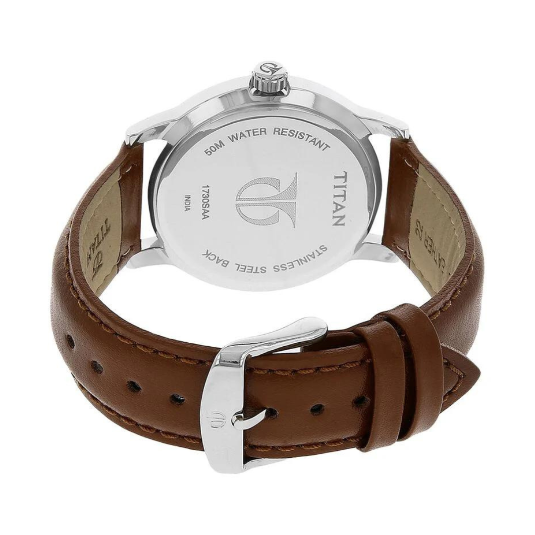 Titan Black Dial Brown Leather Strap Watch NP1730SL02 - KRISHNA WATCH COMPANY