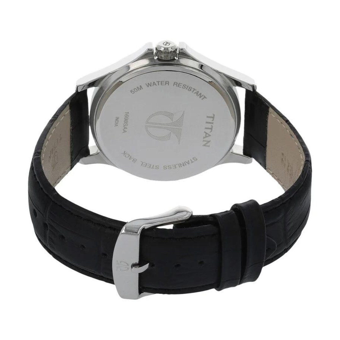 Titan Anthracite Dial Black Leather Strap Watch NP1698SL02 - KRISHNA WATCH COMPANY