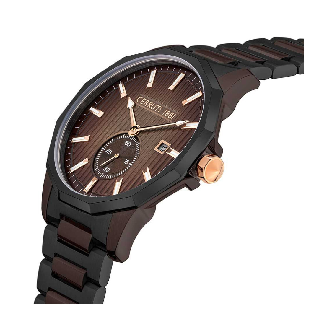 Cerruti 1881 Brown Dial Stainless Steel Strap Watch for Men CECIWGH2111804W - KRISHNA WATCH COMPANY