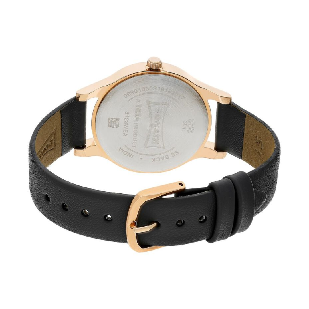 Sonata Blush Anthracite Dial Women Watch With Leather Strap 8123WL01 - KRISHNA WATCH COMPANY
