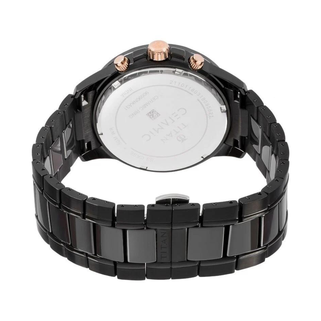 Titan Black Dial Chronograph Watch with Steel & Ceramic Strap 90090KD02 - KRISHNA WATCH COMPANY