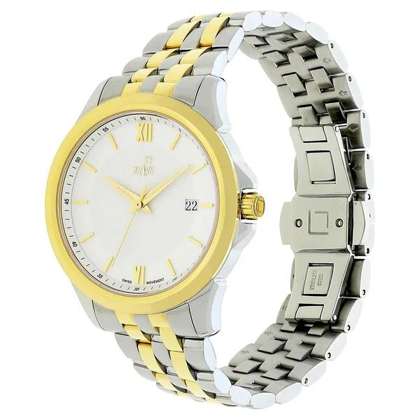 Xylys Swiss Analog with Date Two Toned Stainless Steel Strap White Dial Watch For Men 40020bm01e - KRISHNA WATCH COMPANY