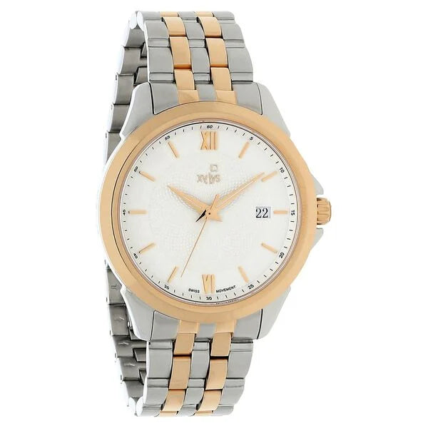 Xylys Swiss Analog with Date Two Toned White Dial Watch For Men - 40020KM01E - KRISHNA WATCH COMPANY