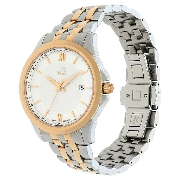 Xylys Swiss Analog with Date Two Toned White Dial Watch For Men - 40020KM01E - KRISHNA WATCH COMPANY