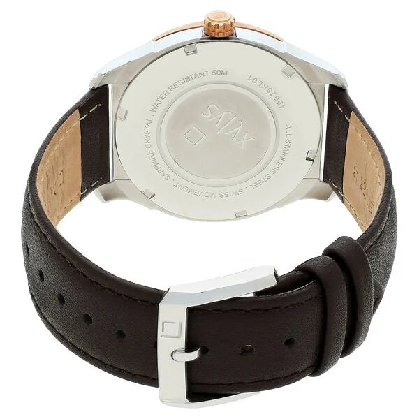 Xylys Swiss Analog with Day Date Brown Leather Strap Silver Dial Watch For Men 40023kl01e - KRISHNA WATCH COMPANY