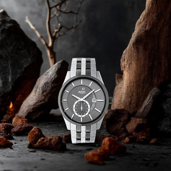 Xylys Quartz Analog with Date Grey Round Dial Two Toned Stainless Steel Strap Watch For Men 40024km02e - KRISHNA WATCH COMPANY
