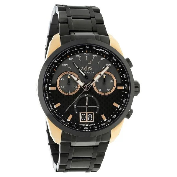 Xylys Quartz Chronograph Grey Dial Black Stainless Steel Strap Watch For Men 40027km02 - KRISHNA WATCH COMPANY