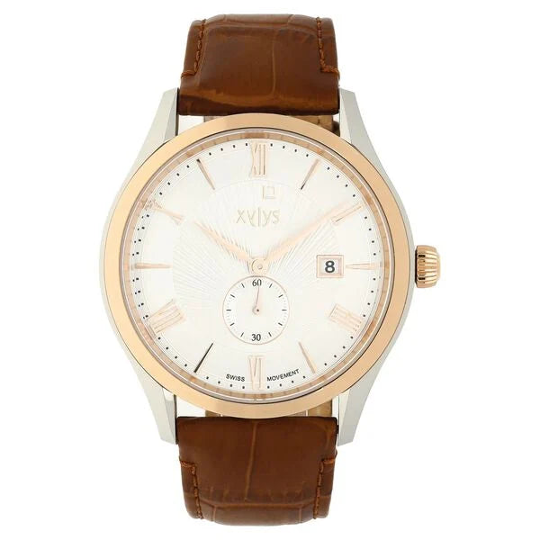 Xylys Swiss Analog with Date Brown Leather Strap Silver Dial Watch For Men 40037kl01e