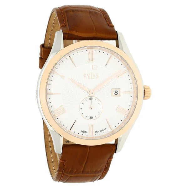 Xylys Swiss Analog with Date Brown Leather Strap Silver Dial Watch For Men 40037kl01e - KRISHNA WATCH COMPANY