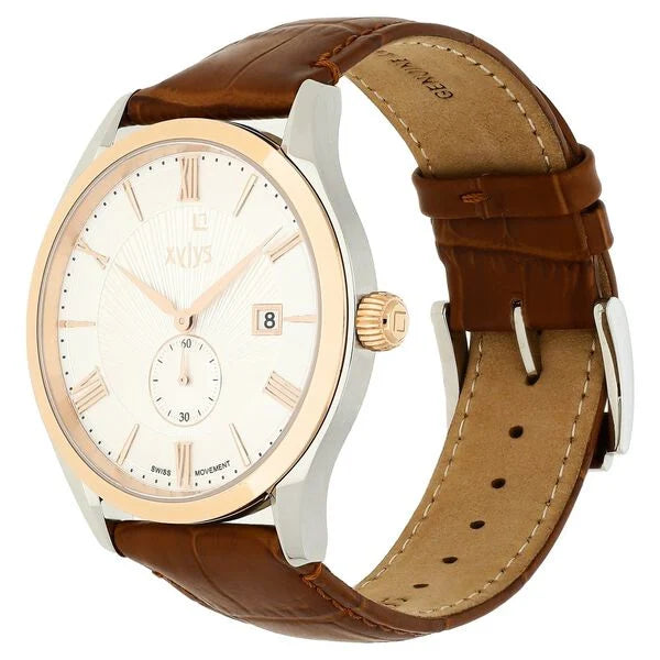 Xylys Swiss Analog with Date Brown Leather Strap Silver Dial Watch For Men 40037kl01e - KRISHNA WATCH COMPANY