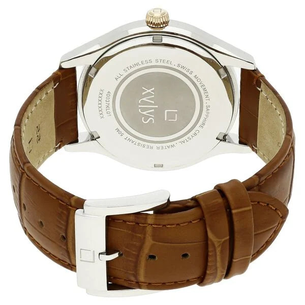 Xylys Swiss Analog with Date Brown Leather Strap Silver Dial Watch For Men 40037kl01e