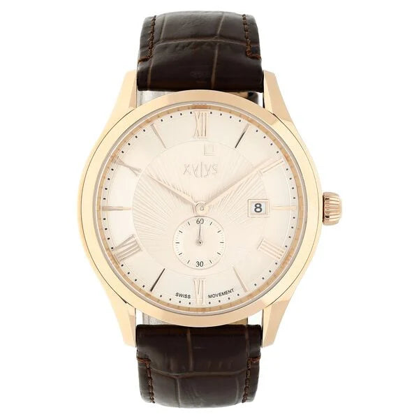 Xylys Swiss Analog with Date Brown Leather Strap Beige Dial Watch For Men 40037wl01e - KRISHNA WATCH COMPANY