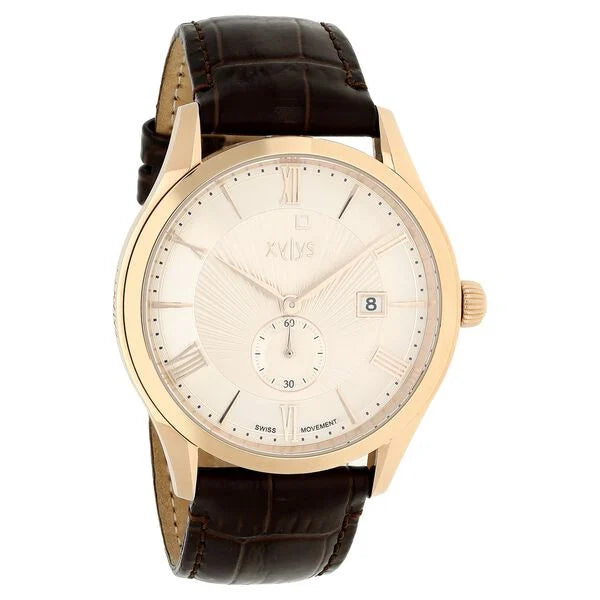 Xylys Swiss Analog with Date Brown Leather Strap Beige Dial Watch For Men 40037wl01e - KRISHNA WATCH COMPANY