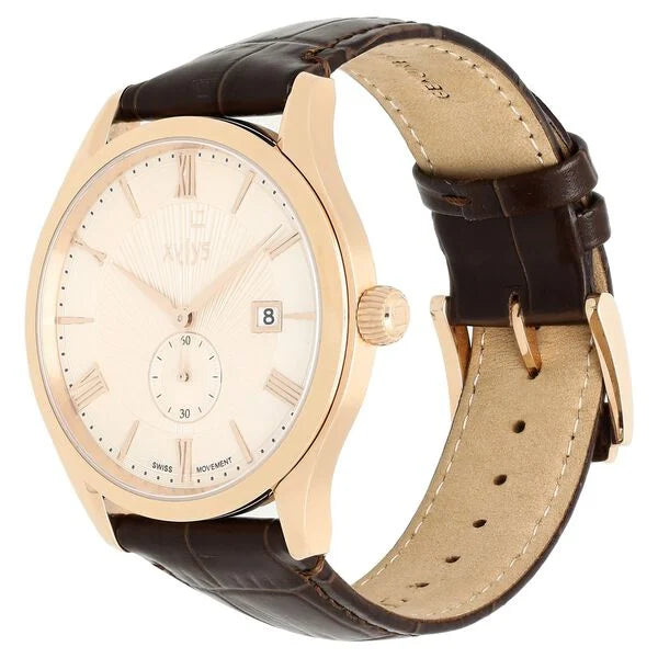 Xylys Swiss Analog with Date Brown Leather Strap Beige Dial Watch For Men 40037wl01e - KRISHNA WATCH COMPANY
