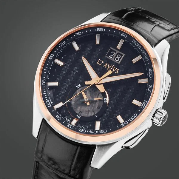 Xylys Swiss Chronograph Black Leather Strap and Dial Watch For Men 40043kl02