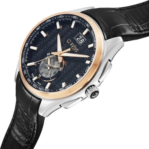 Xylys Swiss Chronograph Black Leather Strap and Dial Watch For Men 40043kl02 - KRISHNA WATCH COMPANY