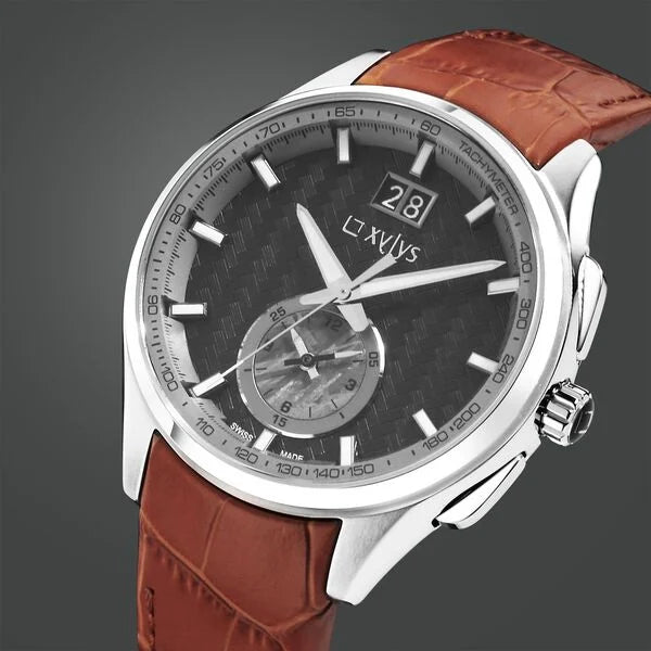 Xylys Swiss Chronograph Brown Leather Strap Black Dial Watch For Men 40043sl02 - KRISHNA WATCH COMPANY