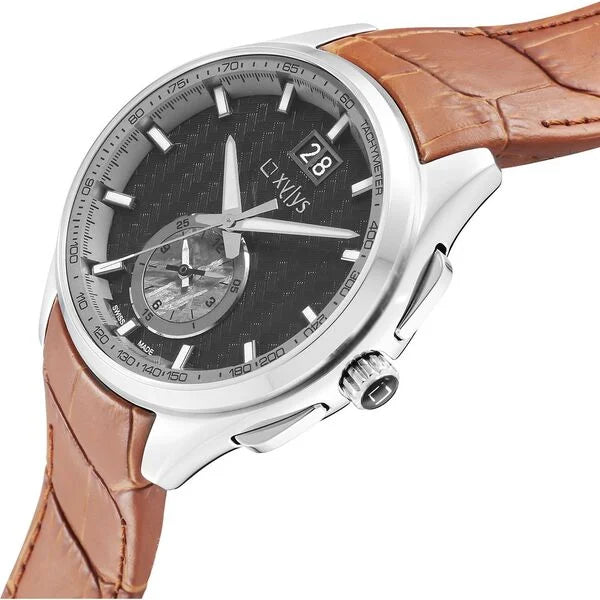 Xylys Swiss Chronograph Brown Leather Strap Black Dial Watch For Men 40043sl02 - KRISHNA WATCH COMPANY