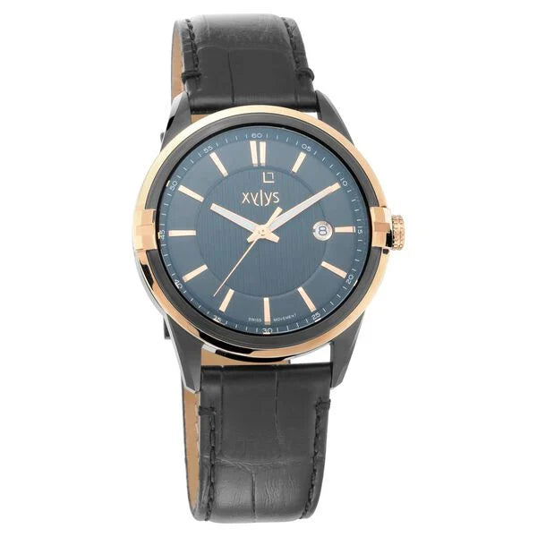 Xylys Swiss Analog Leather Strap Black Dial Watch for Men 40048kl02e