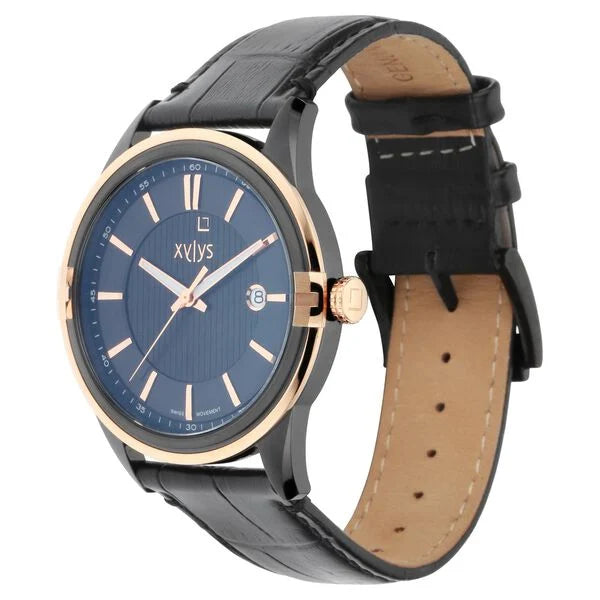 Xylys Swiss Analog Leather Strap Black Dial Watch for Men 40048kl02e - KRISHNA WATCH COMPANY