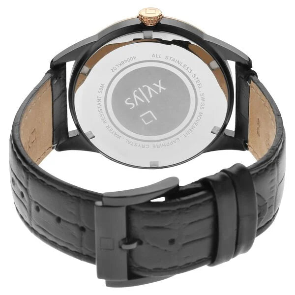 Xylys Swiss Analog Leather Strap Black Dial Watch for Men 40048kl02e - KRISHNA WATCH COMPANY