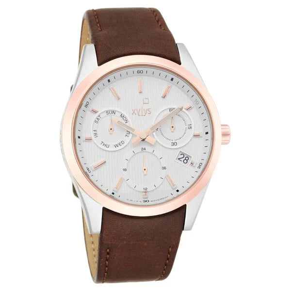 Xylys Swiss Multifunction Brown Leather Strap White Dial Watch For Men 40052kl01e - KRISHNA WATCH COMPANY