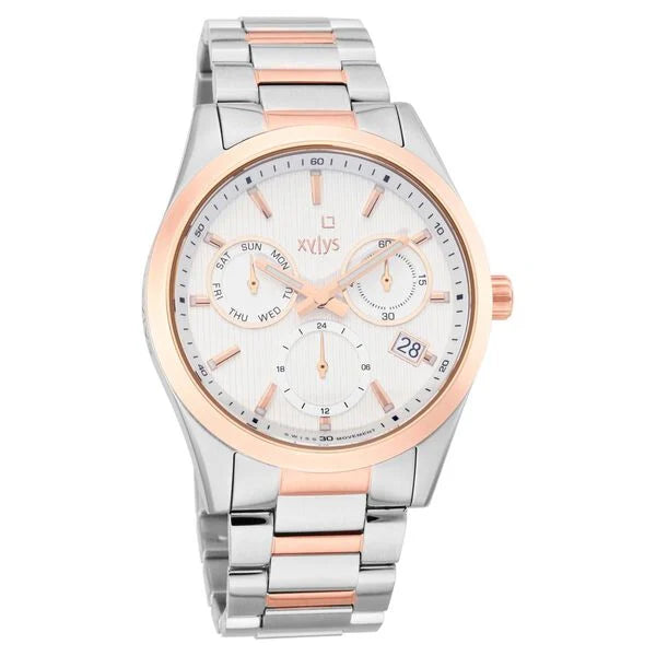 Xylys Swiss Multifunction Two Toned Stainless Steel Strap White Dial Watch For Men 40052km01e