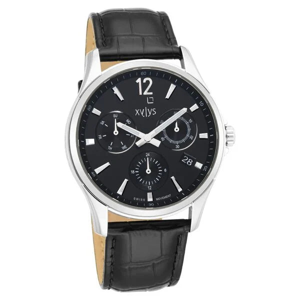 Xylys Swiss Multifunction Black Leather Strap Black Dial Watch For Men 40054sl01e - KRISHNA WATCH COMPANY