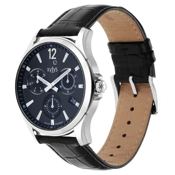 Xylys Swiss Multifunction Black Leather Strap Black Dial Watch For Men 40054sl01e - KRISHNA WATCH COMPANY