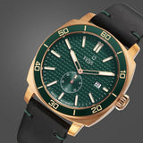 Xylys Quartz Analog Green Dial Black Leather Strap Watch For Men 40065kl02e