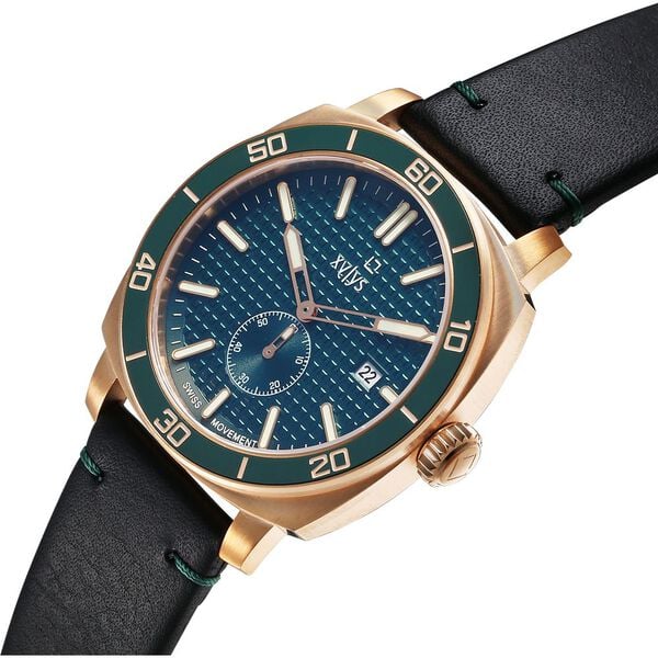 Xylys Quartz Analog Green Dial Black Leather Strap Watch For Men 40065kl02e - KRISHNA WATCH COMPANY