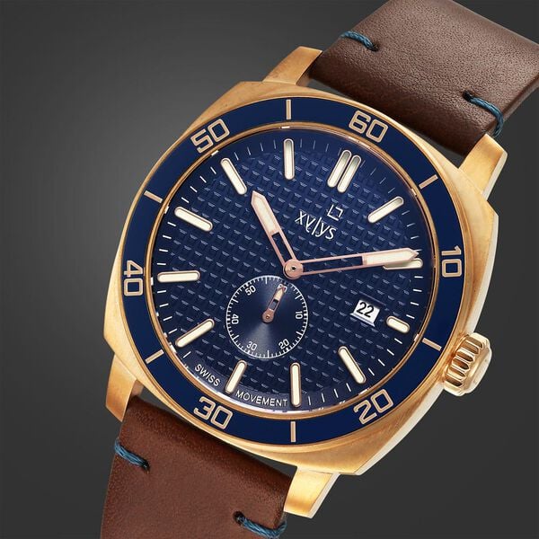 Xylys Quartz Analog Blue Dial Brown Leather Strap Watch For Men 40065kl03e - KRISHNA WATCH COMPANY