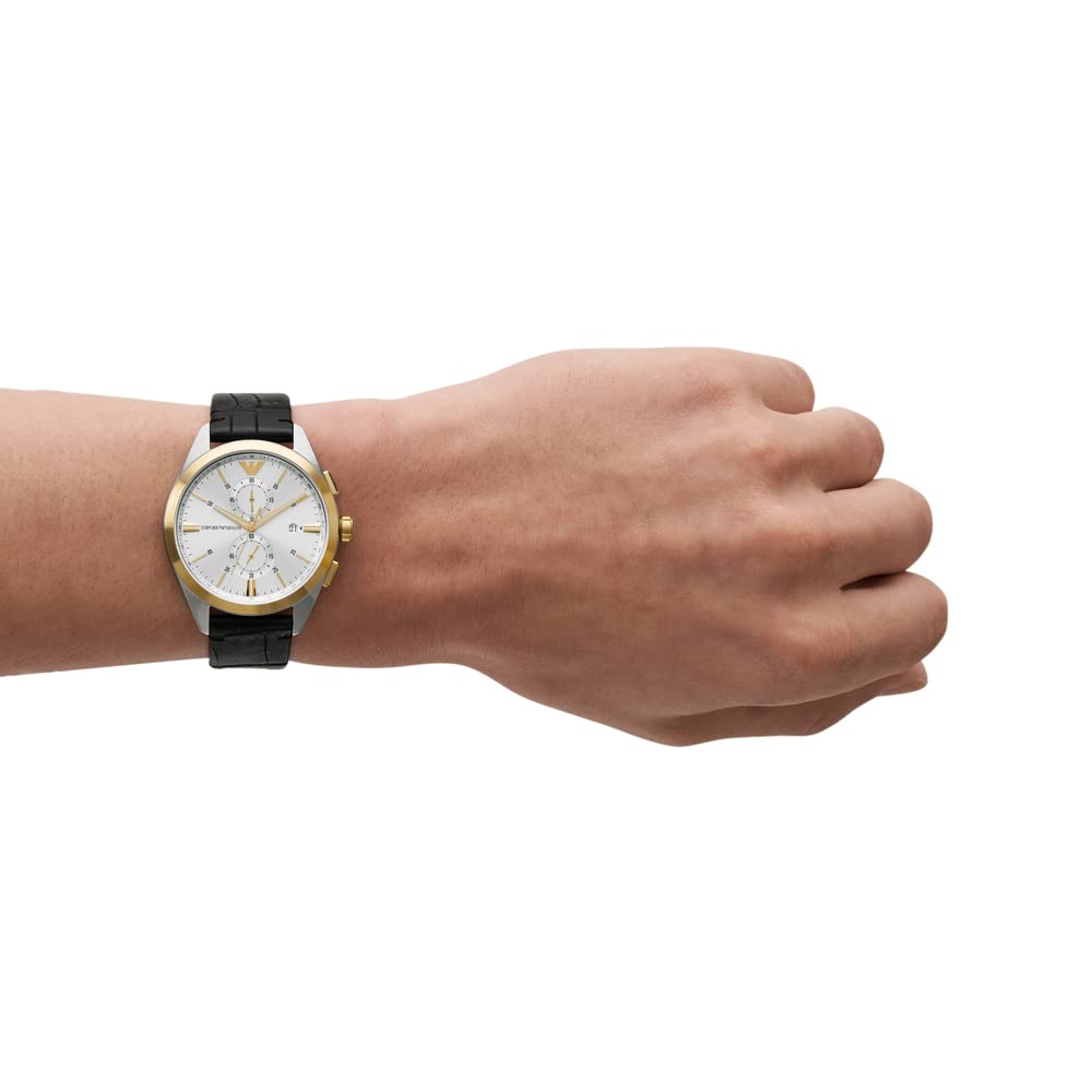 Emporio Armani 43 mm Silver Dial Leather Chronograph Watch - AR11498I - KRISHNA WATCH COMPANY
