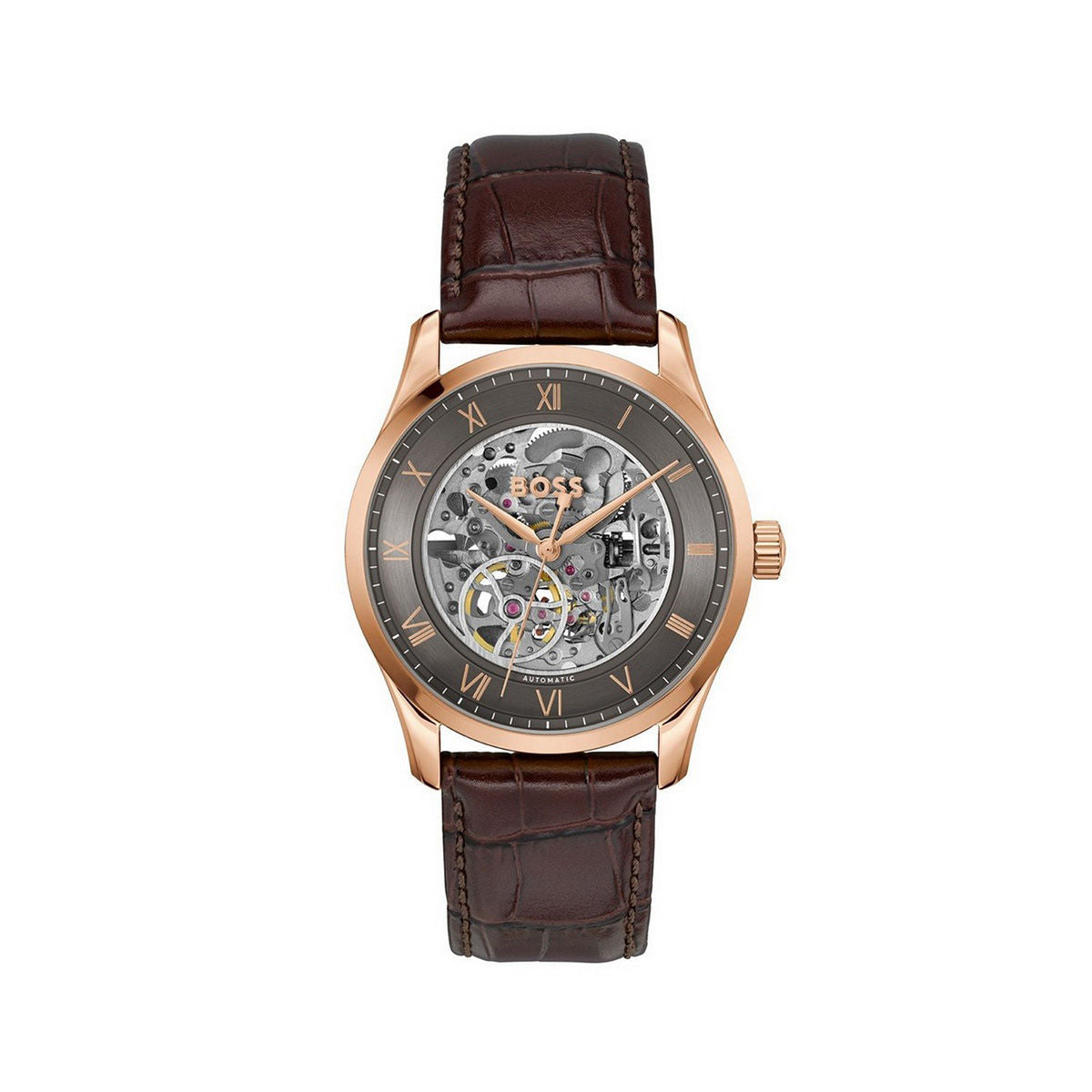 Boss Men Principle Skeleton Grey Round Dial Analog Watch - 1514253 - KRISHNA WATCH COMPANY