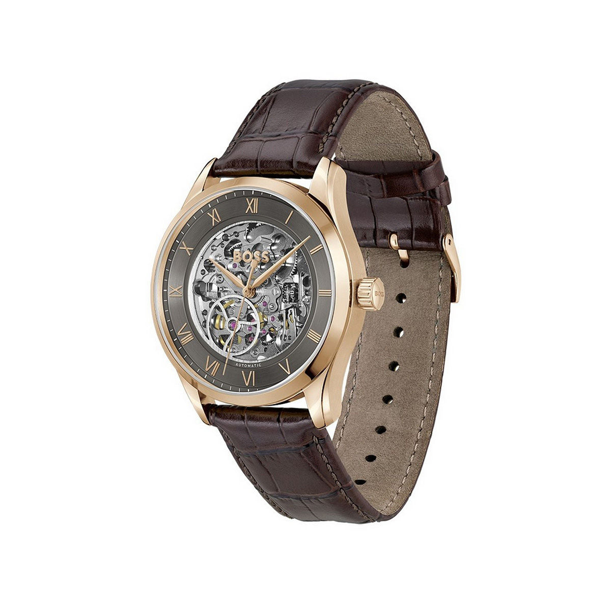 Boss Men Principle Skeleton Grey Round Dial Analog Watch - 1514253 - KRISHNA WATCH COMPANY