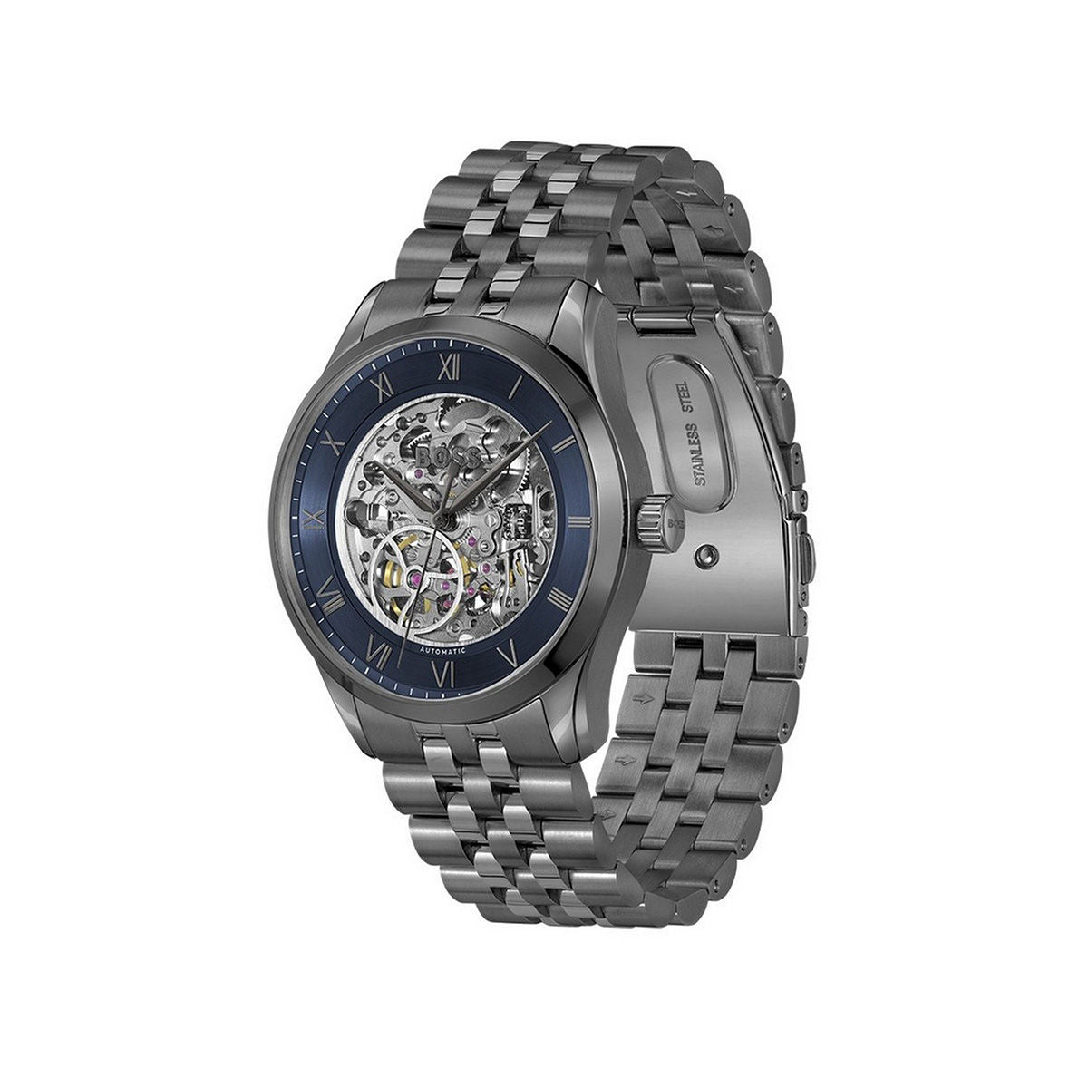 Boss Men Principle Skeleton Blue Round Dial Analog Watch - 1514254 - KRISHNA WATCH COMPANY
