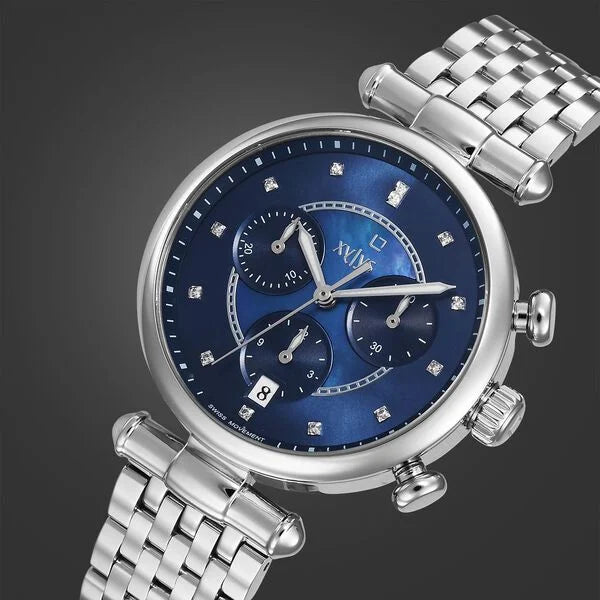 Xylys Quartz Chronograph Blue Dial Silver Stainless Steel Strap Watch For Women 45025sm02e - KRISHNA WATCH COMPANY