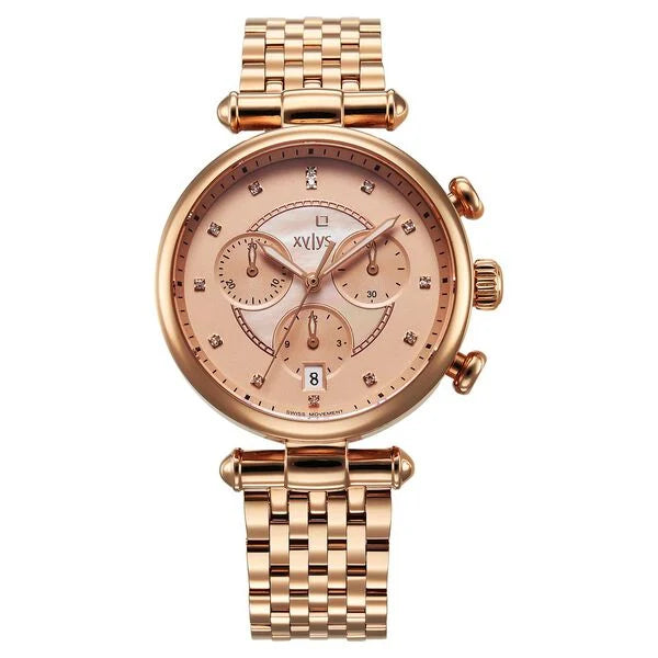 Xylys Quartz Chronograph Rose Gold Dial Rose Gold Stainless Steel Strap Watch For Women 45025wm01e