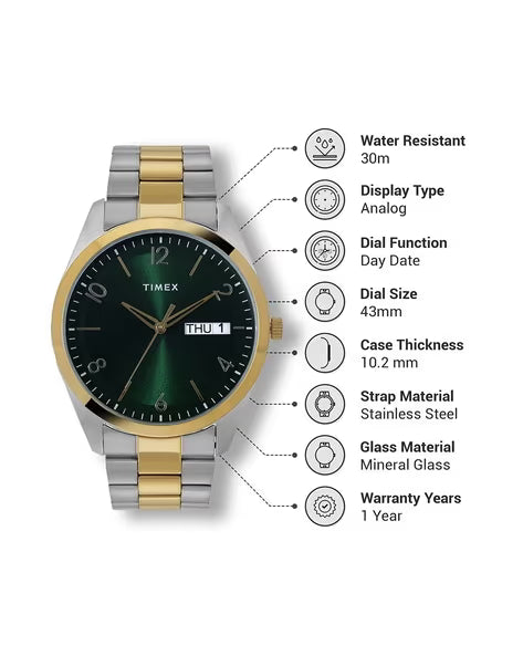 Timex Men Green Round Analog Brass Dial Watch- TWTG10404 - KRISHNA WATCH COMPANY