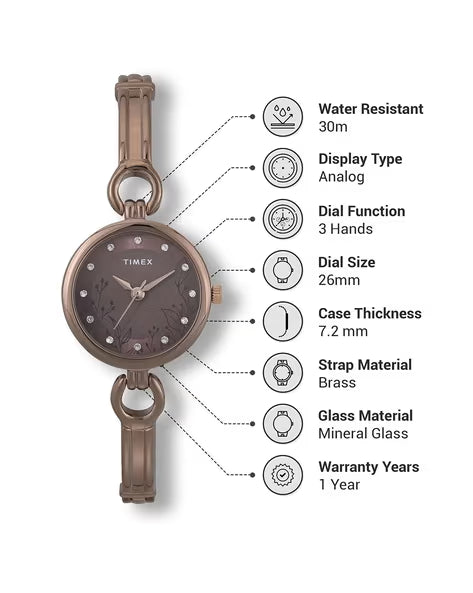 Timex Women Brown Round Analog Brass Dial Watch - TWEL11438 - KRISHNA WATCH COMPANY
